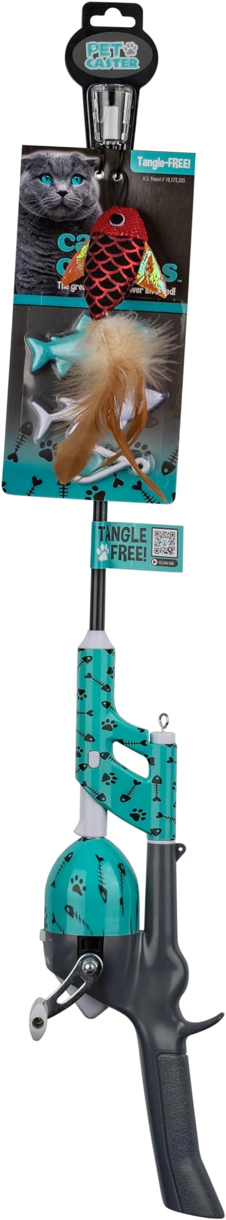 Cat Caster Fishing Pole Toy | Tangle Free, Retractable & Easy to Store. Includes Two Interchangeable Teaser Toys | The Ultimate Gift for Kitty Lovers, Fish Bone