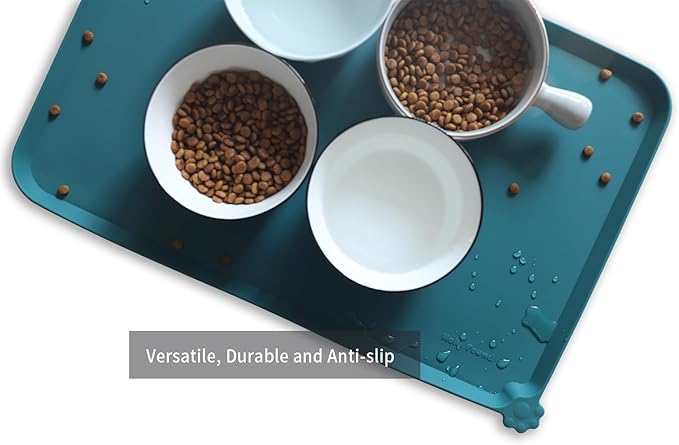 Hoki Found L Silicone Pet Food Mats Tray - Non Slip Pet Dog Cat Bowl Mats Placemat - Dog Pet Cat Feeding Mat - Waterproof Dog Cat Food Mats -Pet Water Mats for Carpet - Sicilian Ocean