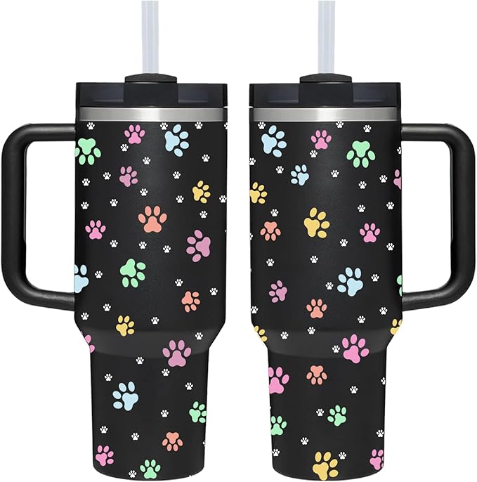 AMZUShome 40 OZ Paw Tumbler with Handle.Dog Cat Lover Paw Gifts.Unique Birthday Christmas Gifts for Dog Cat Paw Lover.Personalized 40 OZ Paw Tumbler Gifts for Women Men.