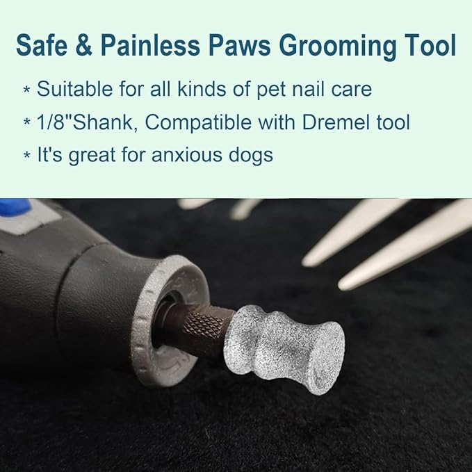 Diamond Dog Nail Grinder Attachment Bit for Dremel - 1/8" Rotary Nail Grinder Bit for Large Medium Small Dogs Nail Cares (B