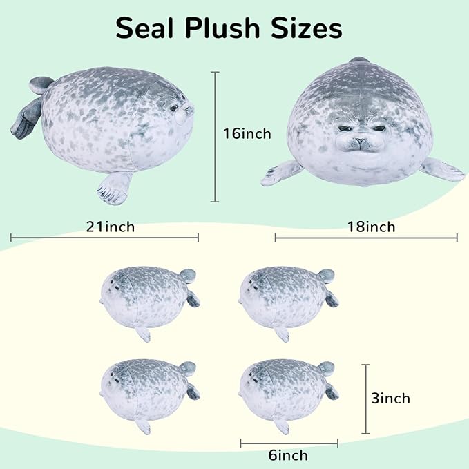 ETAOLINE Chubby Blob Seal Pillow Cute Seal Plush Toy Cotton Stuffed Animals with 4 Baby Seal Plushies