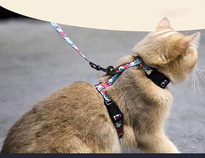 Cat Harness Escape Proof Cat Harness and Leash Set for Walking Soft Adjustable Kitten Harness for Small Large Cats(Multicolor)