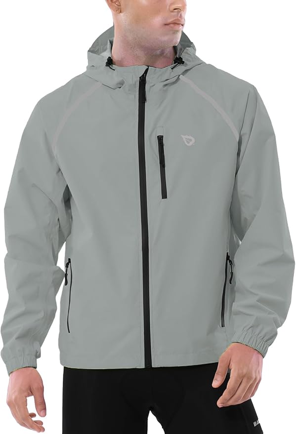 baleaf Men's Rain Jacket Waterproof Windbreaker Running Cycling Golf Hiking Gear Hood Lightweight Reflective Packable