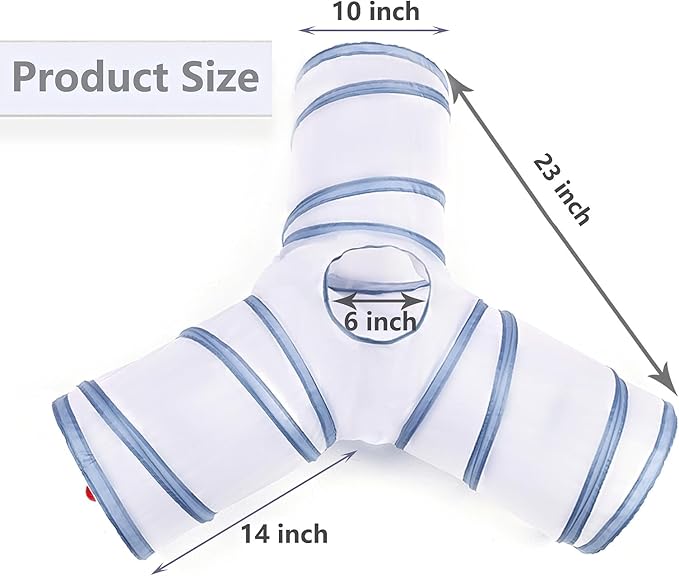 Cat Tunnel Tube Toys, Tunnels for Indoor Cats, 3 Way Colorful White Gray Collapsible Interactive Toy with Balls for Rabbits, Kittens, Ferrets, Puppy