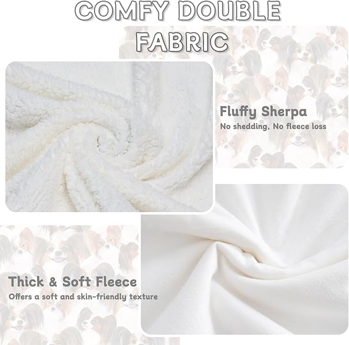 BlessLiving Cute Papillon Dog Fleece Throw Blanket Shepherd Dog Bed Blanket Plush Soft Blanket for Bed and Couch (Throw, 50 x 60 Inches)