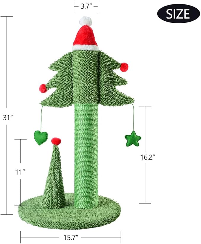 BOLUO Cat Scratching Post Tall Ceder Christmas Cat Trees for Adult Large Cats Scratcher Cute Toy Kitten Kitty Sisal Scratch with Teaser Ball Indoor Outdoor 31 inch