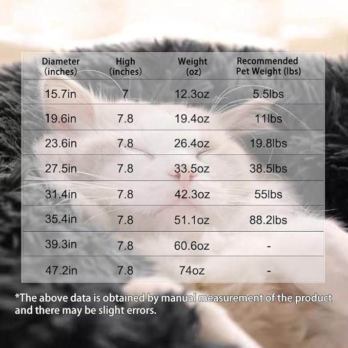 Cat Beds for Indoor Cats, Dog Bed, Cat Bed, Machine Washable, Fluffy Round Pet Bed Non-Slip, Autumn and Winter Warmth, Cuddler Cushion Self Warming (Plaid Dark Blue, 48 inch)