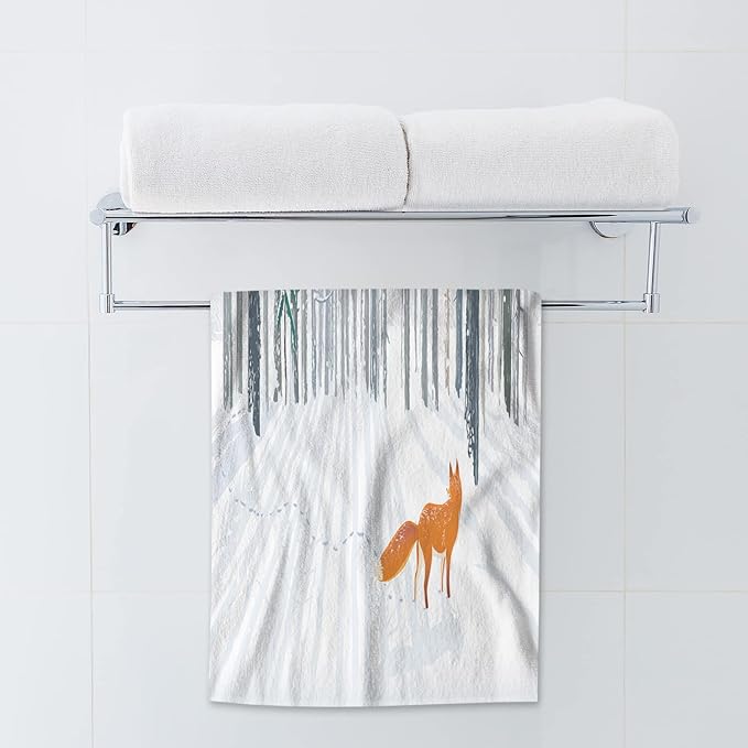 AOYEGO Fox Microfiber Towels Winter Tree Bird Snow Animal Frost Bath Towels Kitchen Hand Towels for Women Men Girls Boys 15x30 Inch