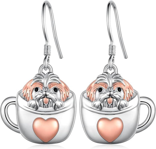 Black Cat Earrings 925 Sterling Silver Mushroom Cat/Black Cat/Panda/Sloth/Capybara/Boston Terrier/Shih Tzu Dangle Earrings Cute Animal Drop Earrings Jewelry Gifts for Women