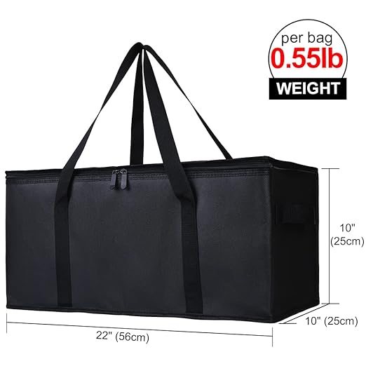 Bodaon Insulated Food Delivery Bag, 22" x 10" x 10" Insulated Pizza Delivery Bags for Hot/Cold Food, Black, 1-Pack