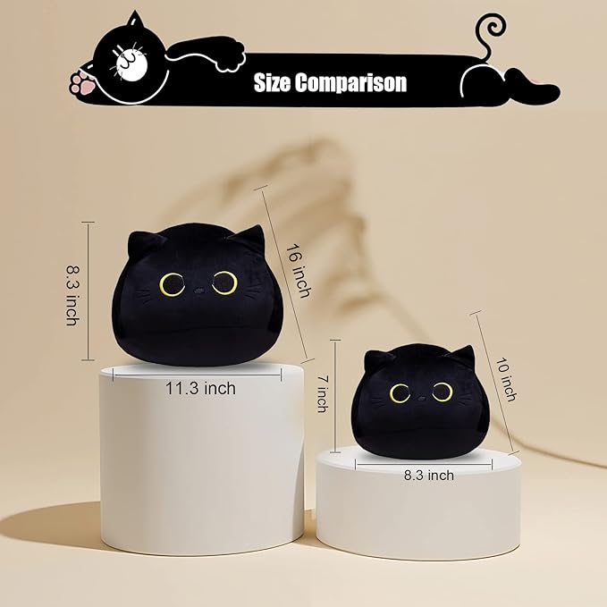 10'' Cute Black Cat Plush Toys, Soft Pillow Squishy Plushies, Kawaii Cat Stuffed Animals for Home Decoration, Gift for Cat Lovers, Kids, Boys & Girls (Black, 10 Inch)