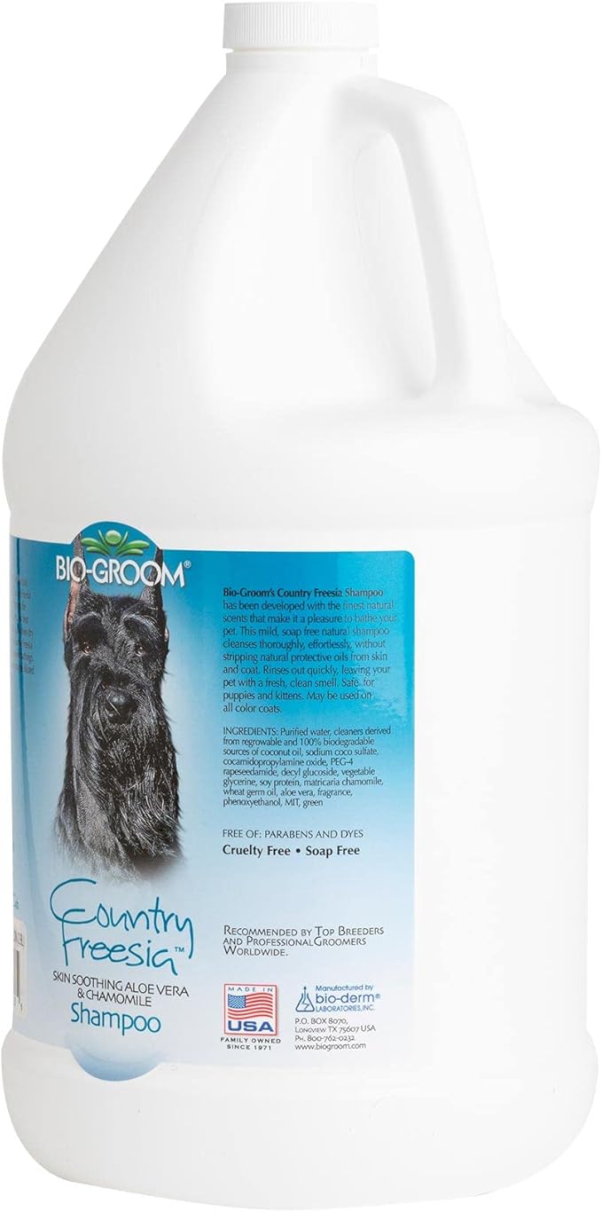 Bio-Groom Country Freesia Dog Shampoo - Natural Scent Pet Shampoo, Aloe Vera, Chamomile, Cat & Dog Bathing Supplies, Puppy Wash, Cruelty-Free, Made in USA, Quick Rinse Cat Shampoo - 1 Gallon