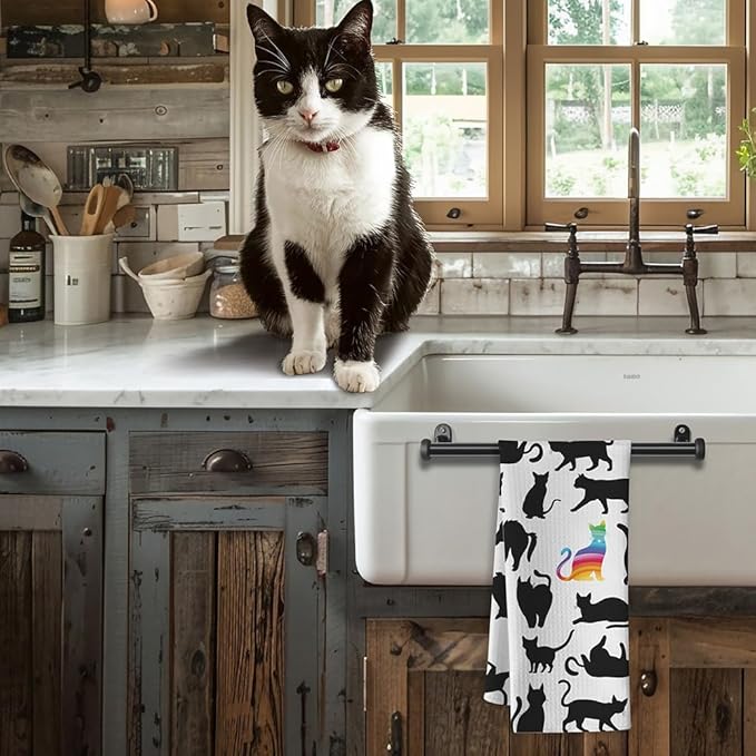 Cat Hand Towel, Black, Polyester, 23.62*15.74 Inches, 16 Pack