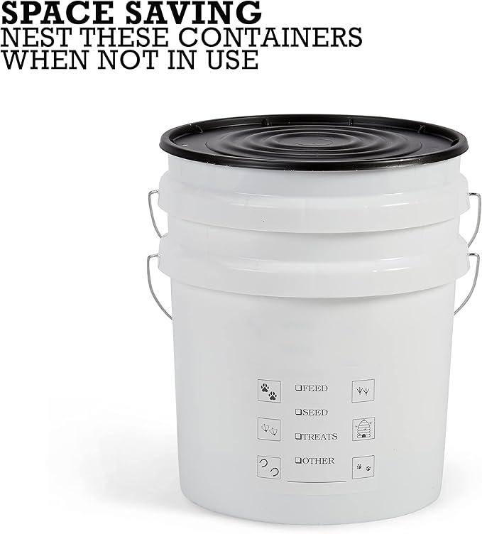 United Solutions Airtight Pet Food Storage Container, 2 Gallon Capacity, Great for Dog Food, Cat Food, Bird Seed, Dry Food Storage, White Container with Black Lid, 2-Pack