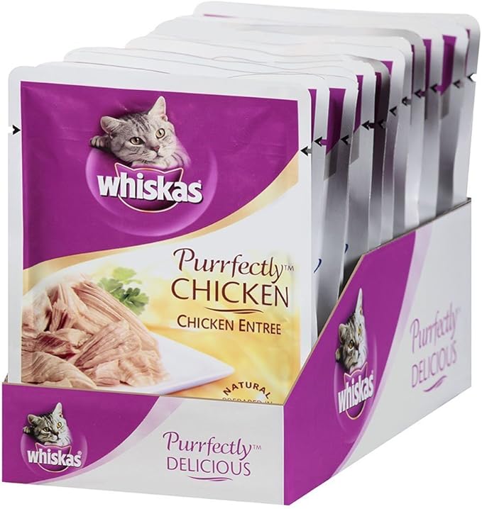 WHISKAS PURRFECTLY Chicken Wet Cat Food Chicken Entree Flavor 3 Ounces (Pack of 24)