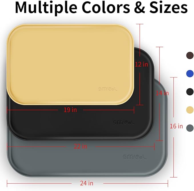 Silicone Pet Feeding Mat with Raised Edge for Food and Water, Dog Bowl Mats, Cat Bowls Placemat with High Lip for Floor Waterproof, Rubber Tray for Cats and Dogs 24 x 16 x0.8 Navy Blue