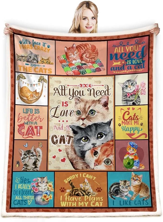 Cat Blanket - Cat Lover Gifts for Women & Girls, Kitten Blanket Throw for Bedroom, Sofa, Couch - 50x60 inches
