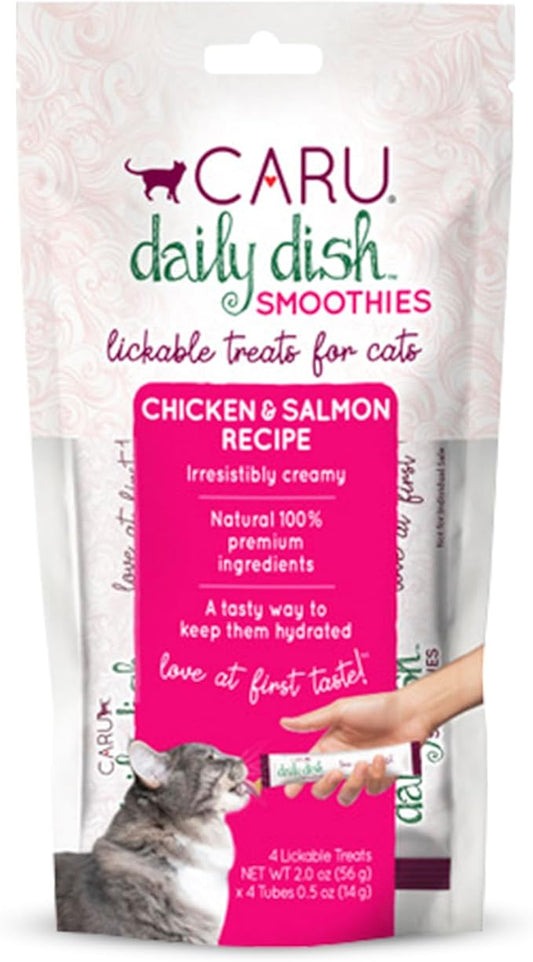 CARU Daily Dish Smoothies Chicken & Salmon Recipe Lickable Treat (Pack of 4-14g Tubes, 56 g/2 oz)