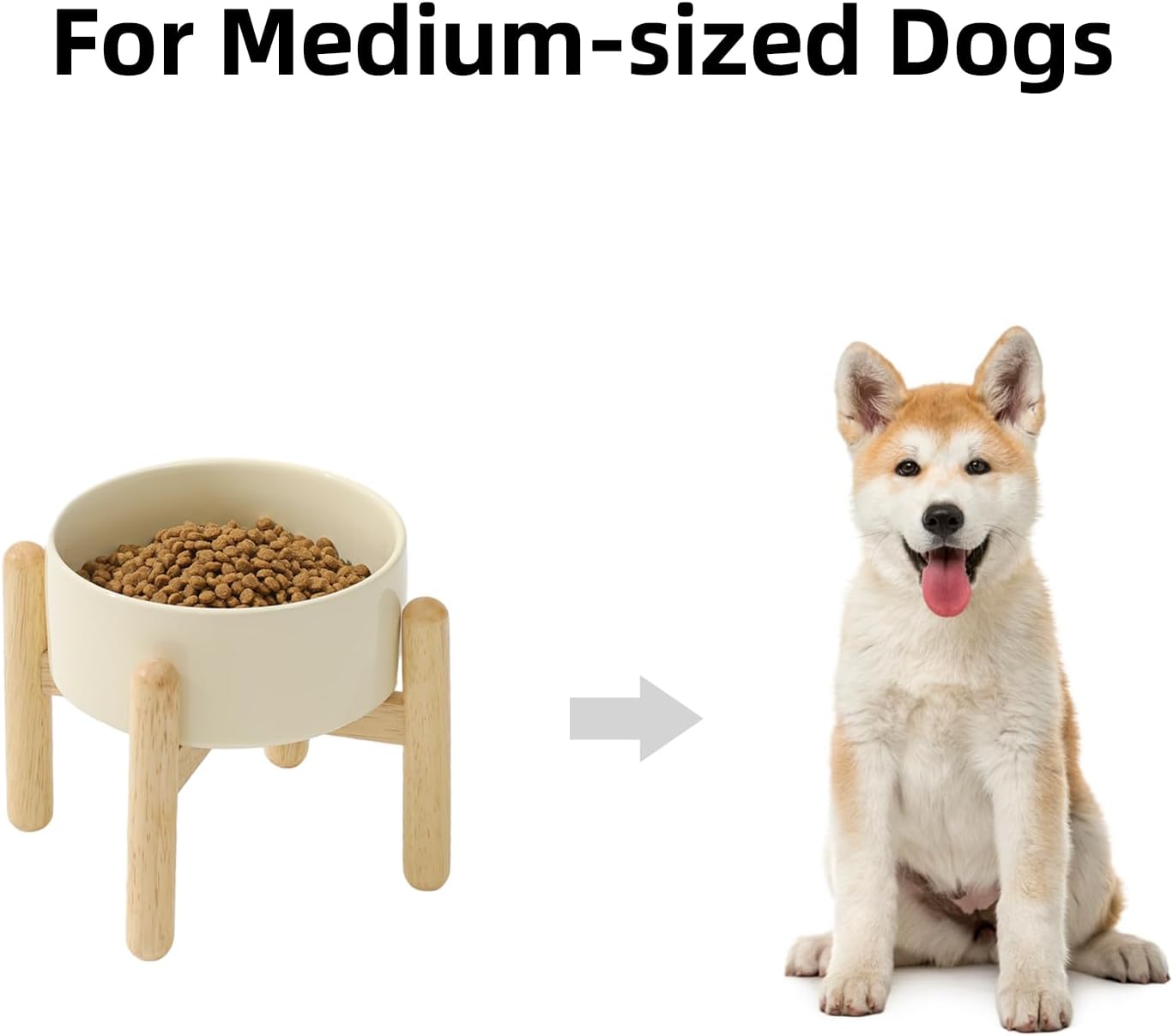 Ceramic 6.1inch Raised Dog Bowl with Stand for Small and Medium Dog Dish Pet Food and Water Bowl (Single Bowl with Stand - Beige)