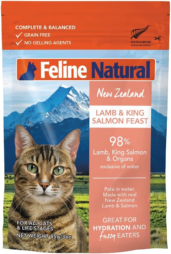 Feline Natural - 12 Grain-Free Pouches - Lamb & Salmon Feast, 3oz