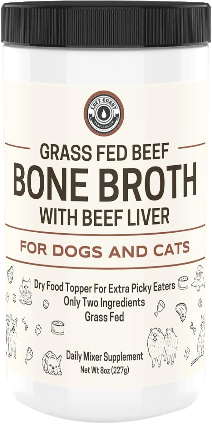 Bone Broth for Dogs and Cats with Beef Liver – Human Grade Grass Fed Beef Bone Broth Powder for Pets – Dog Food Toppers for Picky Eaters - Supports Joints & Gut Health – Freeze Dried Liver - 8oz