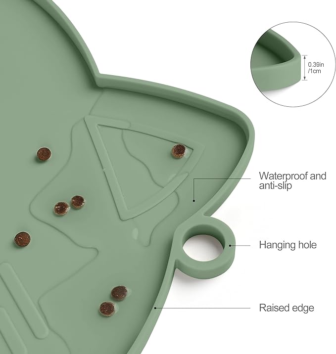 Coomazy Avocado Non-Slip Cat & Dog Feeding Mat - Thicker Silicone Mat with Raised Edge for Food & Water