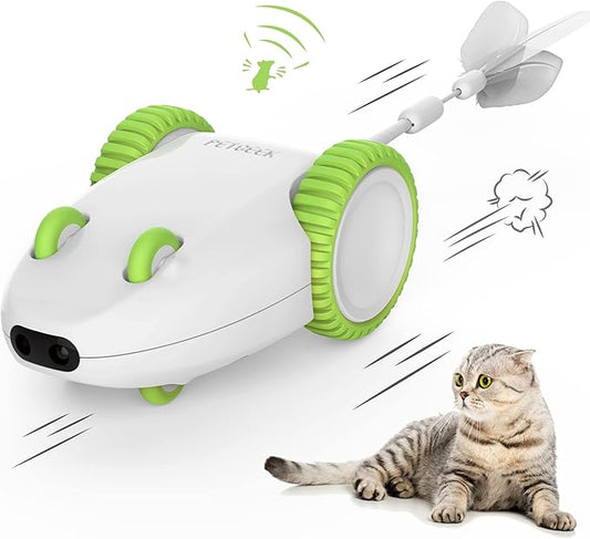 PETGEEK Automatic Cat Toys, Smart Interactive Cat Toy, Rechargeable Electronic Cat Mouse Toys with Cat Catnip Wand, Cat Toys for Indoor Cats, Best Gift for Birthday, Thanksgiving, Christmas, New Year