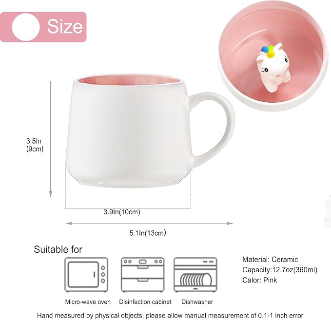 BigNoseDeer Cute Unicorn Ceramic Coffee Mug Animal Handmade Figurine Mugs,White Elephant Gifts for Adults,Cute Stuff Cool stuff Gag Gifts for Adults Unicorn Lovers Women Girls (Unicorn)