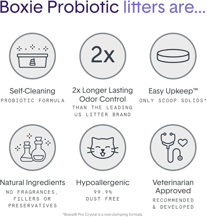 Boxie® Pro™ Probiotic 40 Day Odor Control Non-Clumping Cat Litter, 18lb Boxiecat Crystal Kitty Litter (3 Pack of 6lb Bags)
