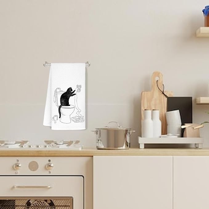 Funny cat Hand Towel for Bathroom,Black Cat Decor, cat Lover Gifts for Women, Cat Towels for Cat Lovers, Cat Bathroom Decor, Black cat Gifts for Women cat Lovers, 16x24