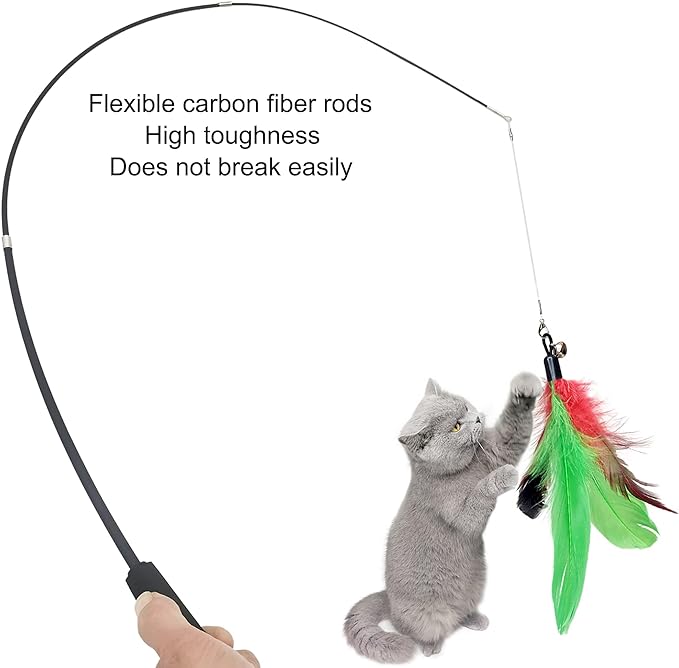 Interactive Cat Toys Set Teaser Feather Wand, Hanging Door Toy & Multiple Attachments - Telescopic Cat Fishing Pole Toy for Kitten