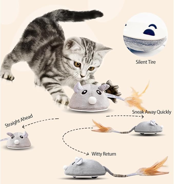 Interactive Cat Toy Mouse, Moving Mouse Automatic Cat Toys Electronic Mice, Rechargeable Squeaky Cat Mouse Toys for Kitten Indoor/Outdoor Exercise（Short Velvet）