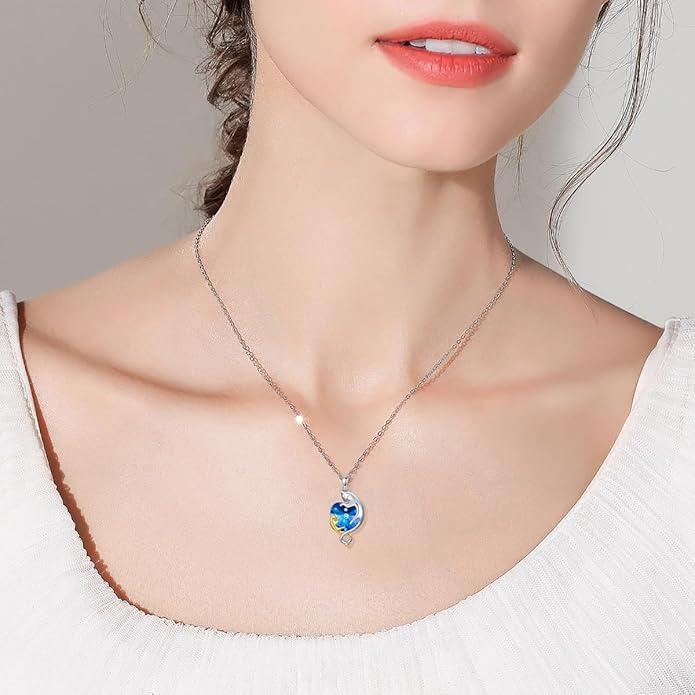 AOBOCO Valentine Cat Necklace for Women 925 Sterling Silver Cat Pendant Necklace Embellished with Crystals from Austria Jewelry Gifts for Cat Lovers