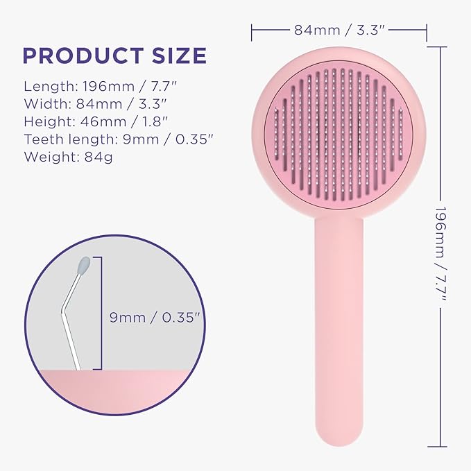 HICC GROOM! Pet Grooming Brush for Cats and Dogs, Self-Cleaning Sliker Brush, Pink