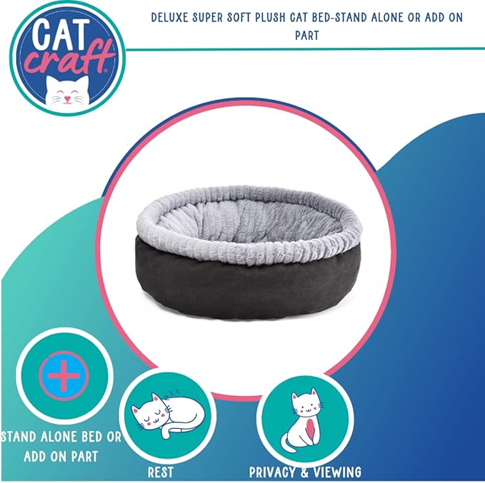 Cat Craft Deluxe Super Soft Plush Cat Bed, Gray, Medium (15")