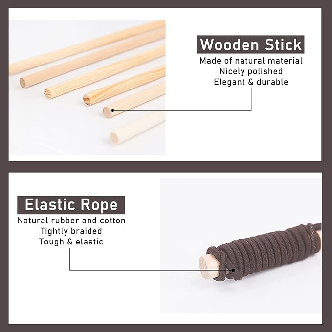 Cat Teaser 3 PCS Interactive Cat Toys Set Mouse Hamster Balloon 16 inch (40 cm) Sturdy Natural Wood Rod Organic Hemp Cord Feather Elastic Rope Small Bell Catnip Lollipop