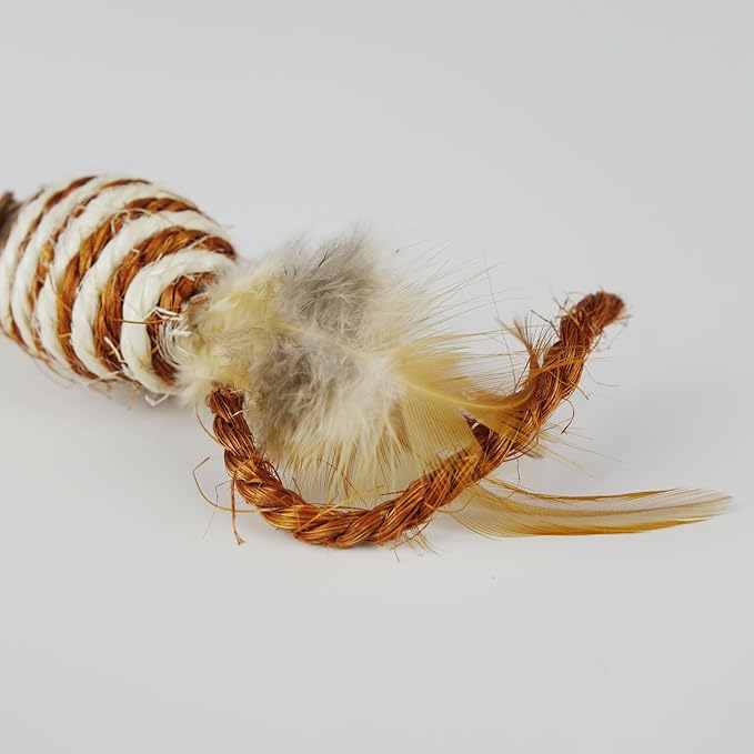 Cat Toys Set with Sisal Rope & Feathers Ball and Mouse - 2 Pack, Interactive Toys for Indoor Cats,Kittens