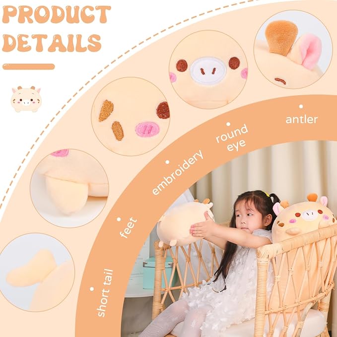 AIXINI 23.6 inch Cute Deer Plush Stuffed Animal Cylindrical Body Pillow,Super Soft Cartoon Hugging Toy Gifts