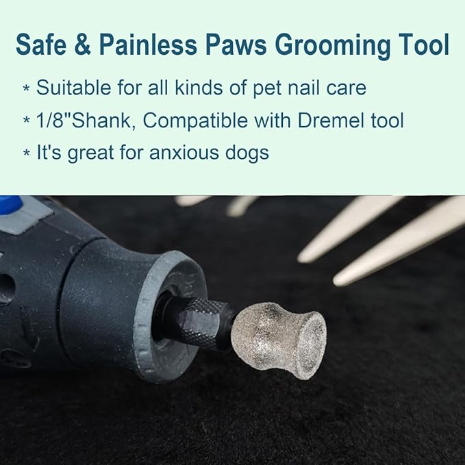 Dog Nail Grinder Bits for Dremel - Diamond Dremel Dog Nail Grinder Attachment - 1/8" Dog Nail Dremel Bits, Safe and Painless Dog Nail Grooming Tools (D