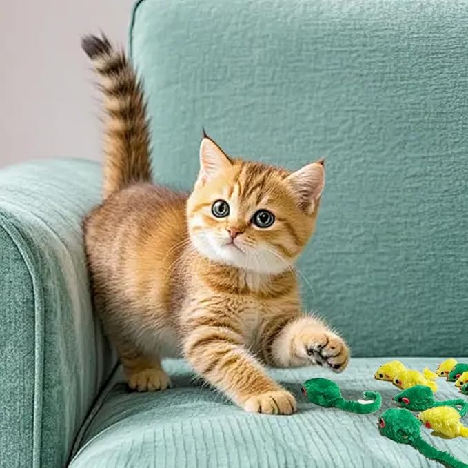 Plush Mouse Cat Toys, 12 Pieces Mice Assorted Pack, Lifelike Size Cat Mouse Toys, Rattle Small Mouse, Kitten Interactive Play Interactive Cat Toys, Cats, Kittens, Scratch, Chew, Yellow and Green