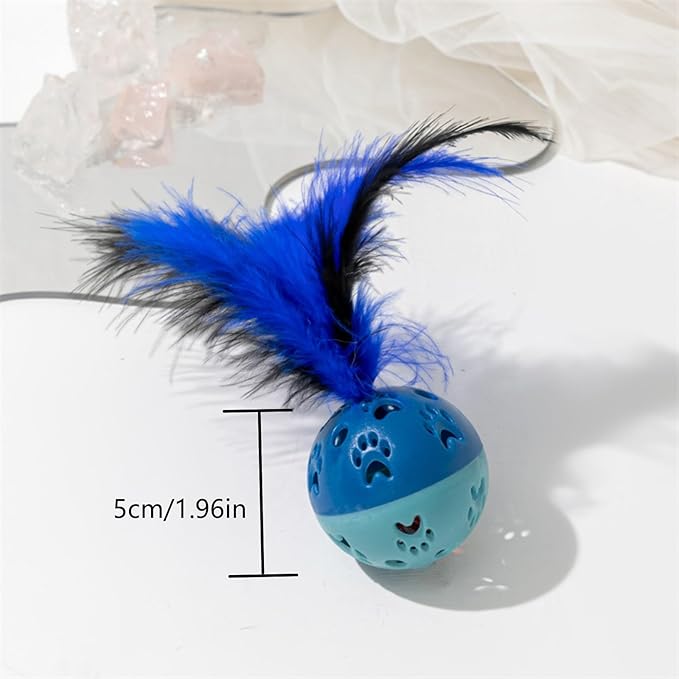 BeeSpring Cat Balls Interactive Cat Toy Cat Feather Balls with Loud Bell Inside (2Pcs Blue)
