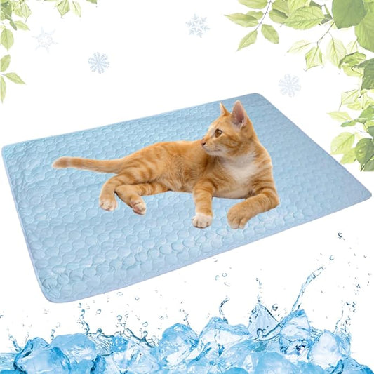 Dog Cooling Mat Washable, Portable Summer Dog Pad, Water-Absorbent Pet Cooling Pad, Ice Silk Self-Cooling Mat for Dog for Kennel/Sofa/Bed/Floor/Car Seats(Light Blue,11x15in)