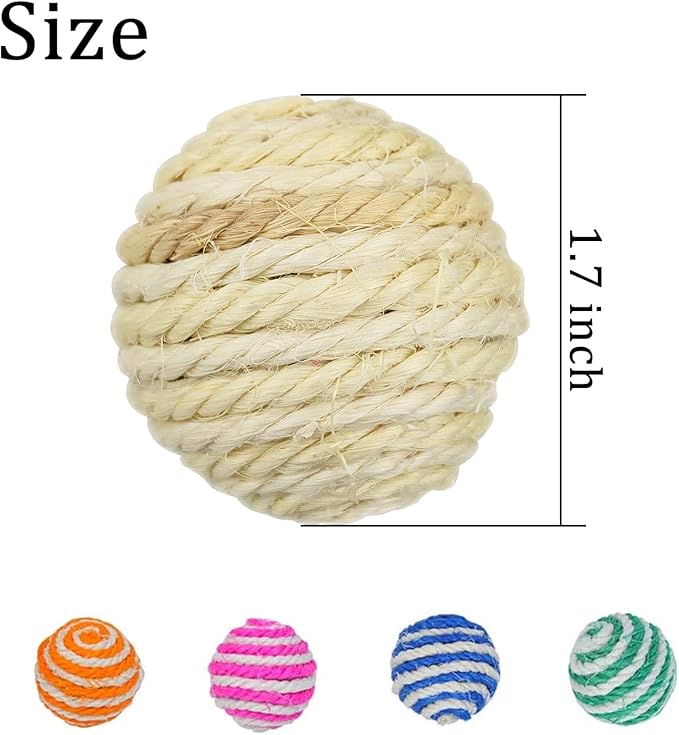 WishLotus Cat Sisal Ball 5 Packs, 4.5CM Assorted Colored Sisal Balls for Cats to Scratch, Pat, Bite or Chase, Interactive Cat Toys for Indoors Cats Random Color(4.5cm 5pcs)