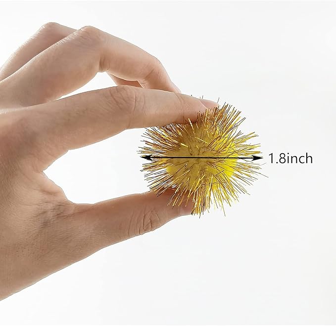 1.8 Inch Assorted Color Flash Ball Cat's Favorite Toy Ball Tinsel Pom Poms Flash for Kittens Exercise and Multiple Cats Play and Chase, 100Pcs