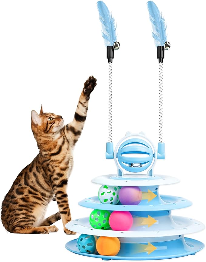 Cat Toys Interactive Cat Toys for Indoor Cats Kitten Toys Interactive Cat Toy Cat Puzzle Toy Cat Ball Toy with 2 Cat Teasers (Blue)