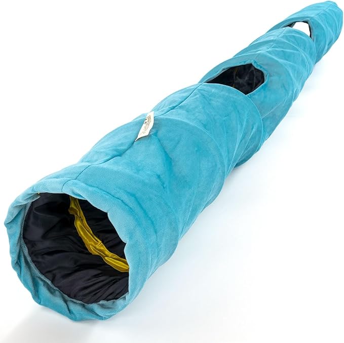 Velvet Fabric - Foldable/Collapsible - 55x8.66 Inches Cat Tunnel (Turquoise)