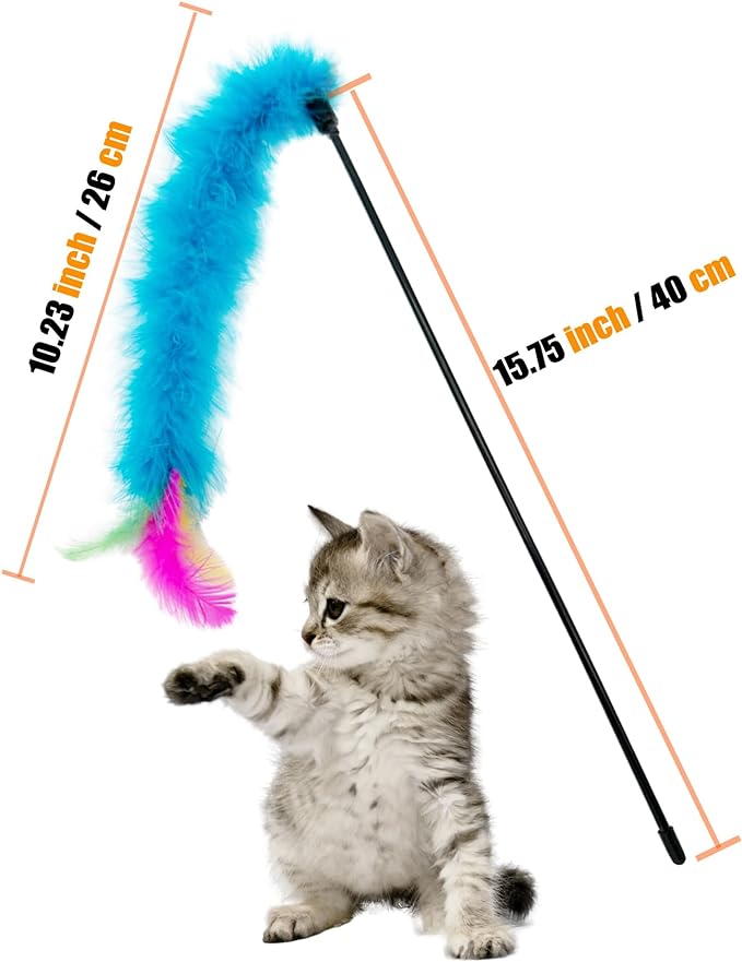 Cat Wand Toy Cat Feather Toys, 6 PCS Cat Feather Teaser Toy, Interactive Feather Cat Toy for Indoor Cats Play