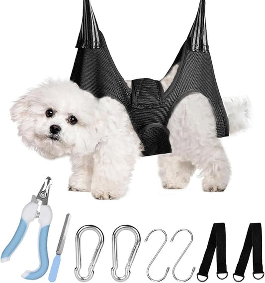Cat/Dog Grooming Hammock Hanging Harness,Pet Grooming Restraint Sling with Wide Strap Anti Scratch&Bite,for Nail Trim/Take Eye/Ear Care with Nail Clipper/Nail File Pet Grooming Supplies Kit-L