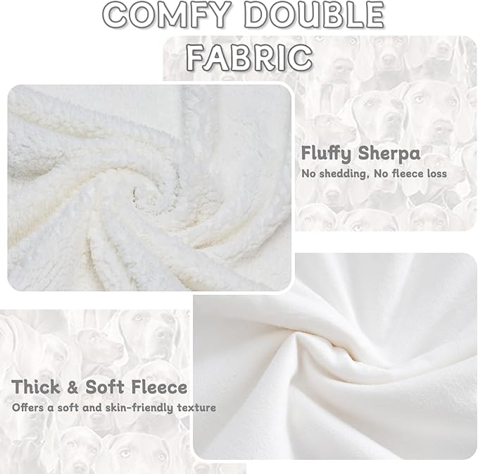 BlessLiving Weimaraner Fuzzy Dog Blanket for Kids Adults - Cute Puppy Fleece Blanket with Animal Pattern - Reversible Sherpa Couch Sofa Bed Throw (50 x 60 Inches)