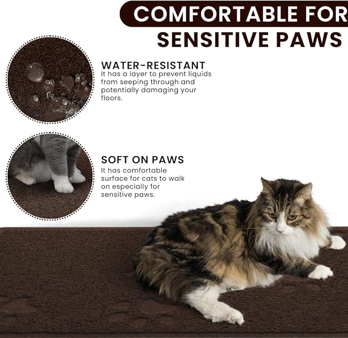 Andalus Medium Cat Litter Mat, Pack of 1 - Waterproof, Non-Slip & Easy to Clean Cat Litter Box Mat for Extra Efficient Pet Litter-Trapping, Brown (23.5” X 15.75”)